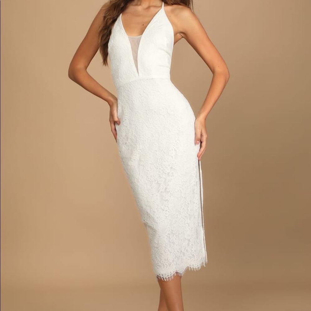 Romantic Message White Lace Sleeveless Midi Dress